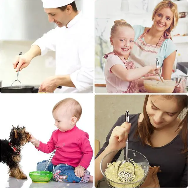 Alt view image 7 of 7 - Potato Masher,Stainless Steel Mashed Potatoes Masher with Long Handle for Beans,Avocado,Fruit,Vegetables.One Piece Construction Heavy Duty Masher Kitchen Tool