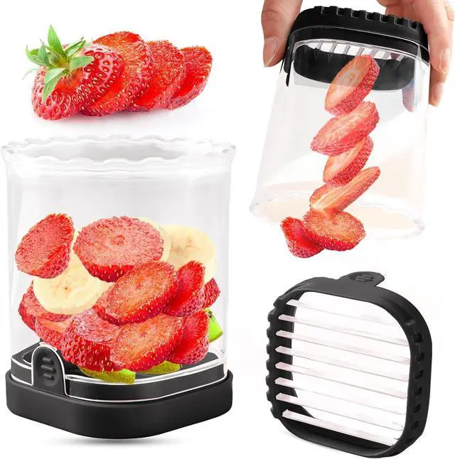 Main image of Creative Strawberry Slicer, Detachable Cutter with Push Plate (Black)