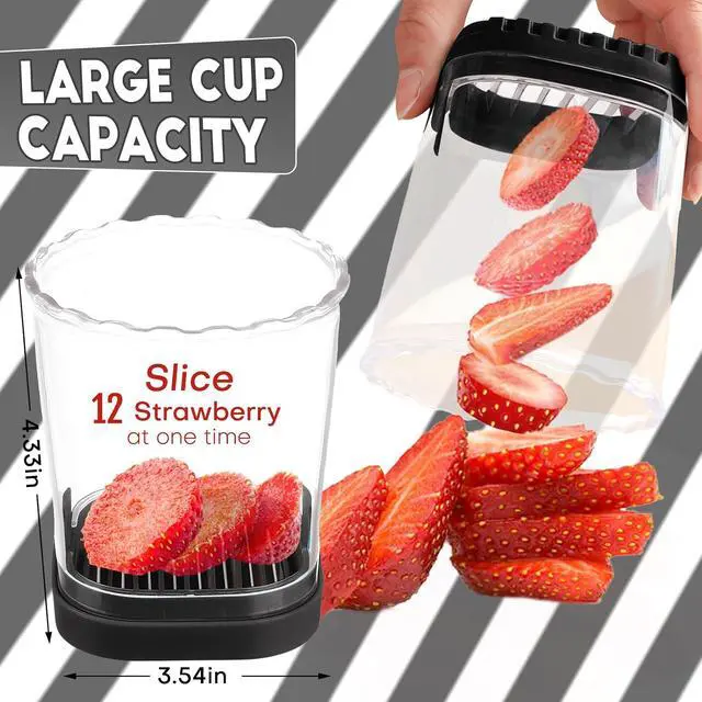 Alt view image 2 of 6 - Creative Strawberry Slicer, Detachable Cutter with Push Plate (Black)