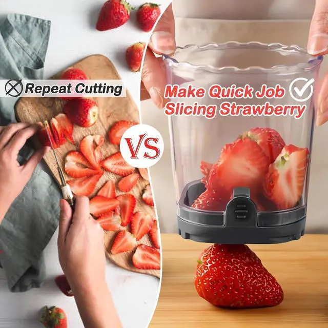 Alt view image 3 of 6 - Creative Strawberry Slicer, Detachable Cutter with Push Plate (Black)