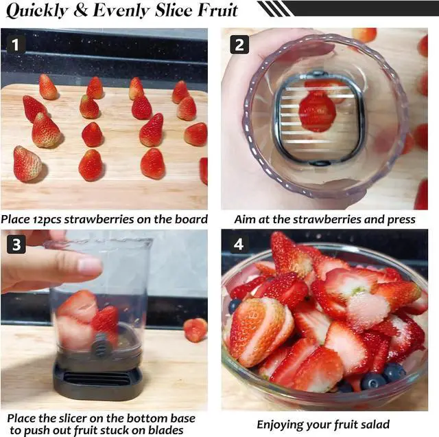 Alt view image 5 of 6 - Creative Strawberry Slicer, Detachable Cutter with Push Plate (Black)