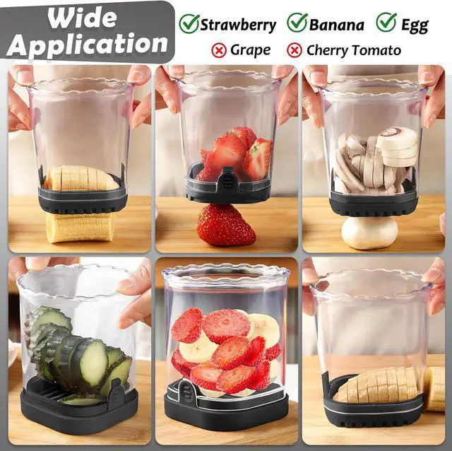 Alt view image 6 of 6 - Creative Strawberry Slicer, Detachable Cutter with Push Plate (Black)
