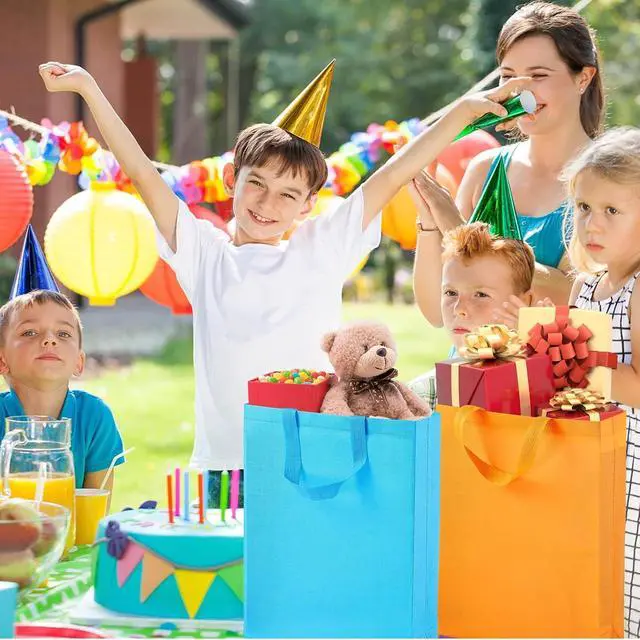 Alt view image 3 of 7 - Supersize 10 Pack Reusable Non Woven Gift Bags with Handles Party Fabric Tote Bags Treat Bags for Birthday Favors, Snacks 10 Colors (9.8 x 13.8 x 4 inches)