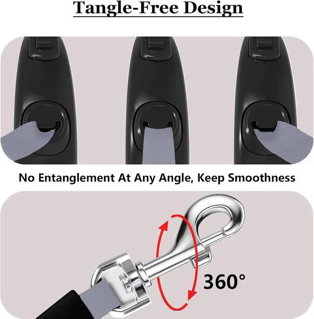 Alt view image 4 of 7 - Retractable Dog Leash for Small Medium Dogs, 16Ft/5M, Black | Light Weight, Up to 50lbs Dog, Strong Nylon Tape, 360° Tangle-Free, One-Hand Brake