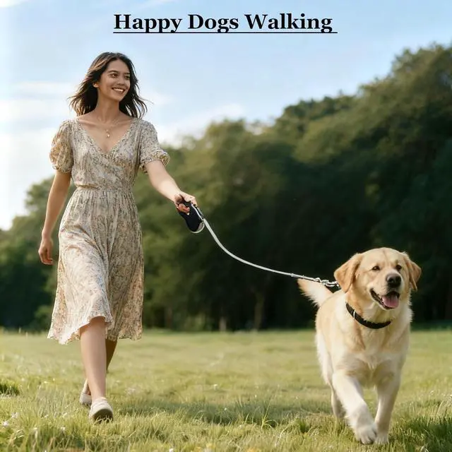 Alt view image 7 of 7 - Retractable Dog Leash for Small Medium Dogs, 16Ft/5M, Black | Light Weight, Up to 50lbs Dog, Strong Nylon Tape, 360° Tangle-Free, One-Hand Brake