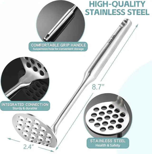 Alt view image 2 of 7 - Small Potato Masher - Stainless Steel Mini Avocado Masher for Avocado, Potatoes, Beans, Meat, Vegetables, Dishwasher Safe
