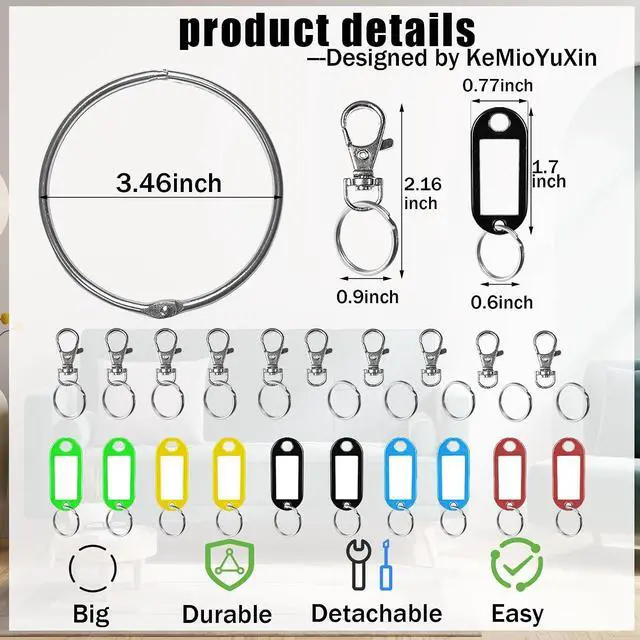 Alt view image 3 of 6 - Large Key Ring - 21pcs Janitor Big Multi Key Chain Organizer Extra Metal Hoop Holder with Labels Tags for Landlord for Office, Schools, Warehouse, Hotel, Apartments, 3.5 inch