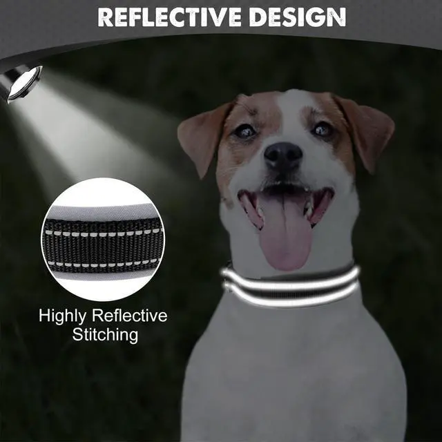 Alt view image 4 of 6 - Joytale Reflective Dog Collar for Small Dogs with Wide Padding, Black | Soft Cushion Reduce Neck Strain, Night Safety Walking, Metal Buckle and Adjustable Eyelets, Separated Dog ID Tag Ring