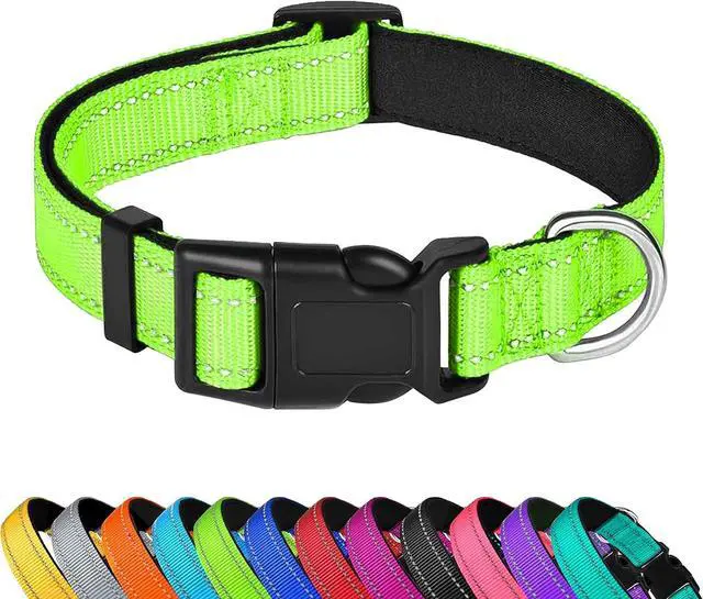 Main image of Reflective Dog Collar, Adjustable Soft Neoprene Padded,Green,M | Breathable Nylon for Medium Dogs,Tear-Resistant Webbing,ChafeFree on Walks and Hikes,Metal D-Ring,Night Safety