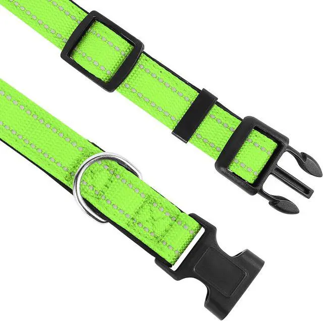 Alt view image 3 of 6 - Reflective Dog Collar, Adjustable Soft Neoprene Padded,Green,M | Breathable Nylon for Medium Dogs,Tear-Resistant Webbing,ChafeFree on Walks and Hikes,Metal D-Ring,Night Safety