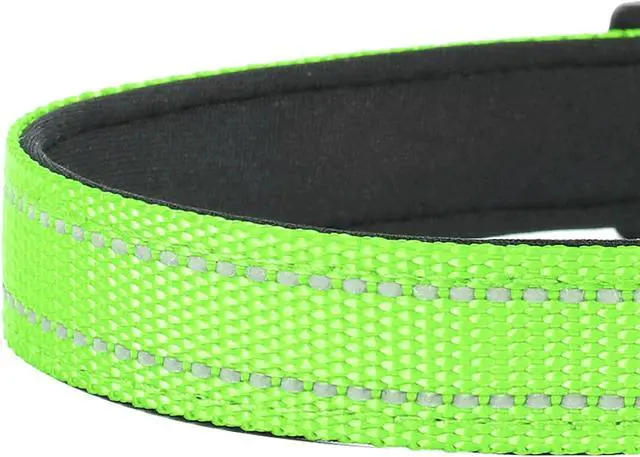 Alt view image 5 of 6 - Reflective Dog Collar, Adjustable Soft Neoprene Padded,Green,M | Breathable Nylon for Medium Dogs,Tear-Resistant Webbing,ChafeFree on Walks and Hikes,Metal D-Ring,Night Safety