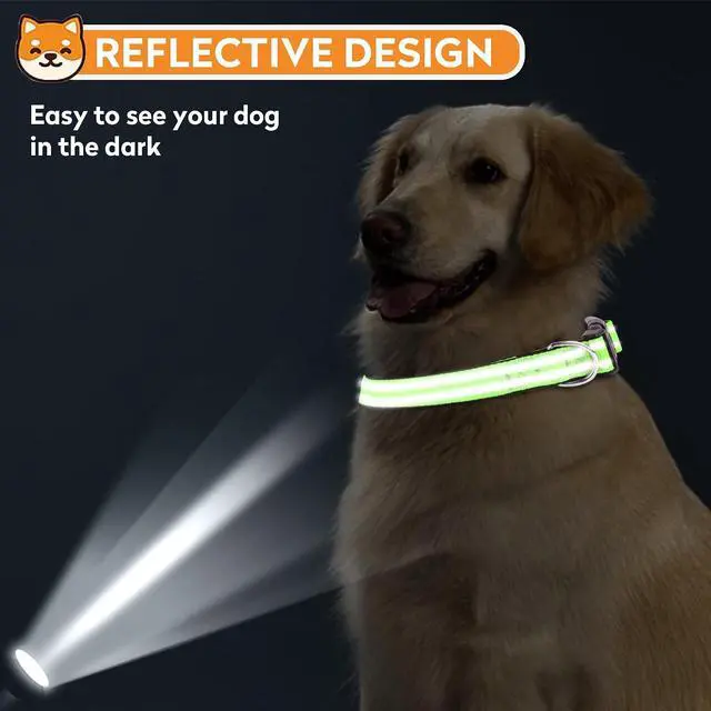 Alt view image 6 of 6 - Reflective Dog Collar, Adjustable Soft Neoprene Padded,Green,M | Breathable Nylon for Medium Dogs,Tear-Resistant Webbing,ChafeFree on Walks and Hikes,Metal D-Ring,Night Safety