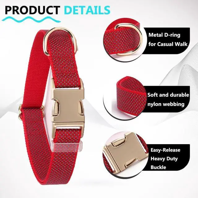 Alt view image 2 of 7 - Reflective Dog Collar with Metal Buckle for Dogs Night Walking | Heavy Duty Comfort Nylon Cat Dog Puppy Collars with Quick Release Buckle Adjustable for Small Medium Large Boys Girls Dogs