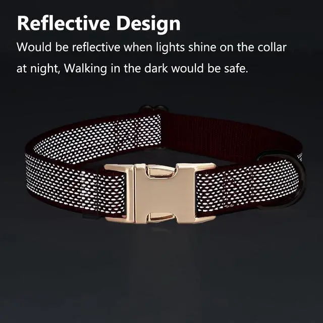 Alt view image 3 of 7 - Reflective Dog Collar with Metal Buckle for Dogs Night Walking | Heavy Duty Comfort Nylon Cat Dog Puppy Collars with Quick Release Buckle Adjustable for Small Medium Large Boys Girls Dogs