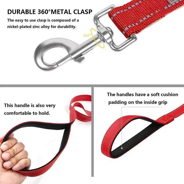 Alt view image 4 of 6 - 6 FT Basic Dog Leash for Medium Dogs,Red | Padded Handle,Metal D-Ring,Heavy Duty Nylon Webbing, for Walking & Training