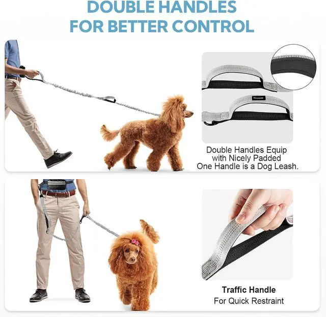 Alt view image 6 of 7 - Hands Free Dog Leash with Pouch, Retractable Bungee with Double Padded Handles, Dog Leashes with Bungee for Medium & Large Puppy