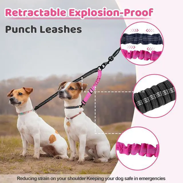 Alt view image 4 of 7 - Double Dog Leash - 360°Swivel Tangle Free Splitter Attachment, 2 Dogs Multi-Functional Leashes, Dual Rope for Outdoor Walk Train Small Medium Large Two Pet, Fuchsia