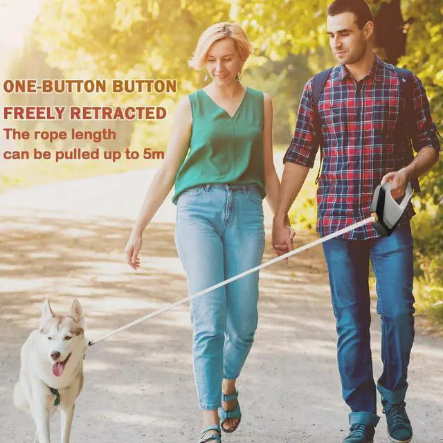 Alt view image 4 of 6 - Vivicreate Heavy Duty Retractable Dog Leash 16ft Strong Nylon Tape Leash for Medium & Large Dogs up to 110 lbs One-Handed Brake, Pause, Lock for Walking, Training (Gray)