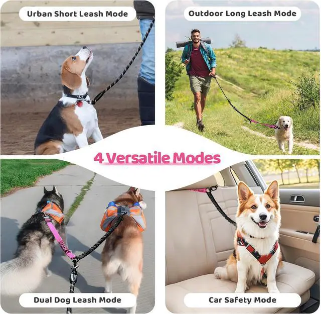 Alt view image 7 of 7 - Double Dog Leash - 360°Swivel Tangle Free Splitter Attachment, 2 Dogs Multi-Functional Leashes, Dual Rope for Outdoor Walk Train Small Medium Large Two Pet, Fuchsia