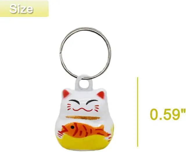 Alt view image 2 of 6 - 6 Pack Lucky Cat Collar Bells Loud Dog Collar Bells for Potty Training Necklace Pendant with Free Clips Key Rings White Red and Yellow
