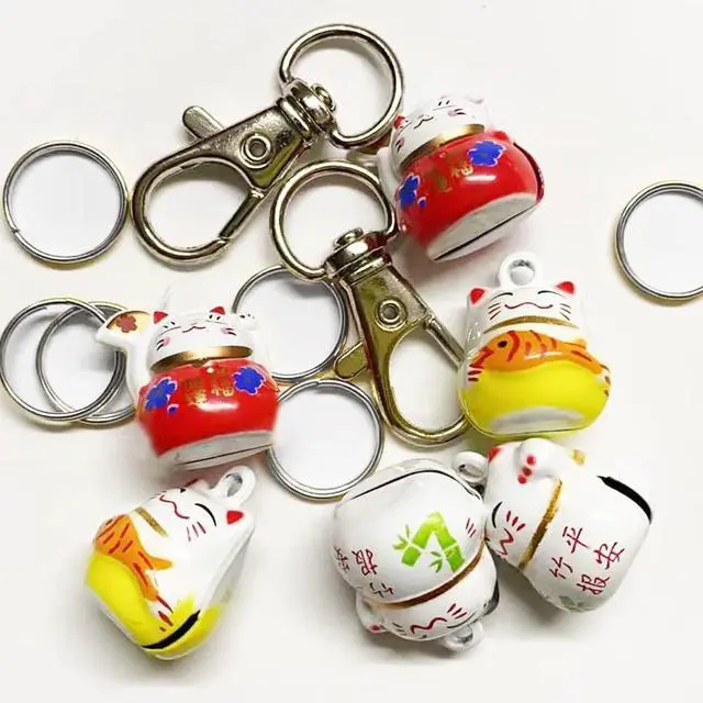 Alt view image 4 of 6 - 6 Pack Lucky Cat Collar Bells Loud Dog Collar Bells for Potty Training Necklace Pendant with Free Clips Key Rings White Red and Yellow