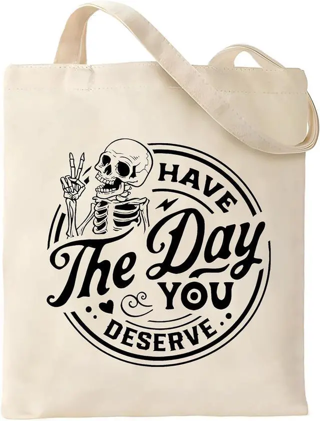 Main image of Kimoli Witchy Canvas Tote Bag & Spooky Gifts for Women - Aesthetic Skull Goth Gifts, Cute Skeleton Reusable Grocery Bag with Inner Pocket for Shopping
