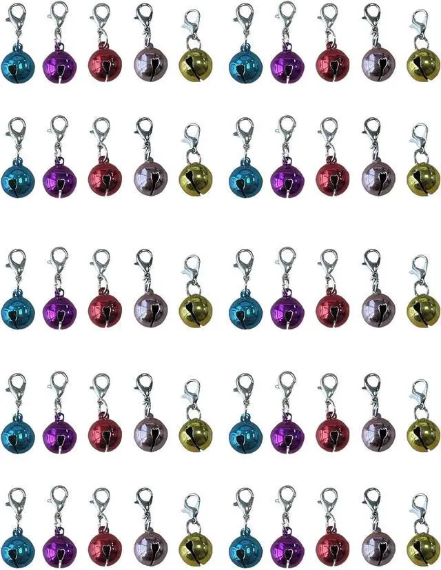 Main image of 50PCS Pet Collar Bells, Colorful Metal Round Charms with Clasps for Dogs, Cats, Kittens and Small Animals Loud Crisp Sound Jingle Bells for Christmas Decor and Accessories