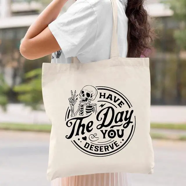 Alt view image 2 of 6 - Kimoli Witchy Canvas Tote Bag & Spooky Gifts for Women - Aesthetic Skull Goth Gifts, Cute Skeleton Reusable Grocery Bag with Inner Pocket for Shopping