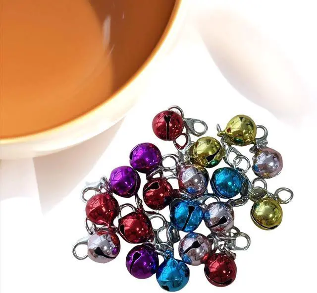 Alt view image 4 of 5 - 50PCS Pet Collar Bells, Colorful Metal Round Charms with Clasps for Dogs, Cats, Kittens and Small Animals Loud Crisp Sound Jingle Bells for Christmas Decor and Accessories