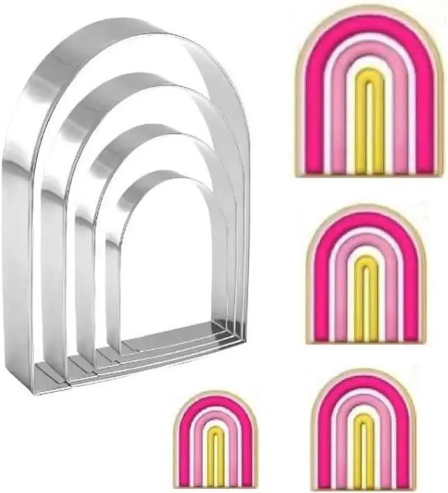 Main image of Arched Cookie Cutter Set ANCKNE 4 piece geometric cookie cutter molds - Stainless steel from 2 to 5 inches, Cake Cutters for Kitchen Baking