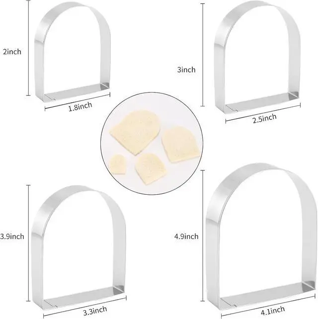Alt view image 3 of 6 - Arched Cookie Cutter Set ANCKNE 4 piece geometric cookie cutter molds - Stainless steel from 2 to 5 inches, Cake Cutters for Kitchen Baking