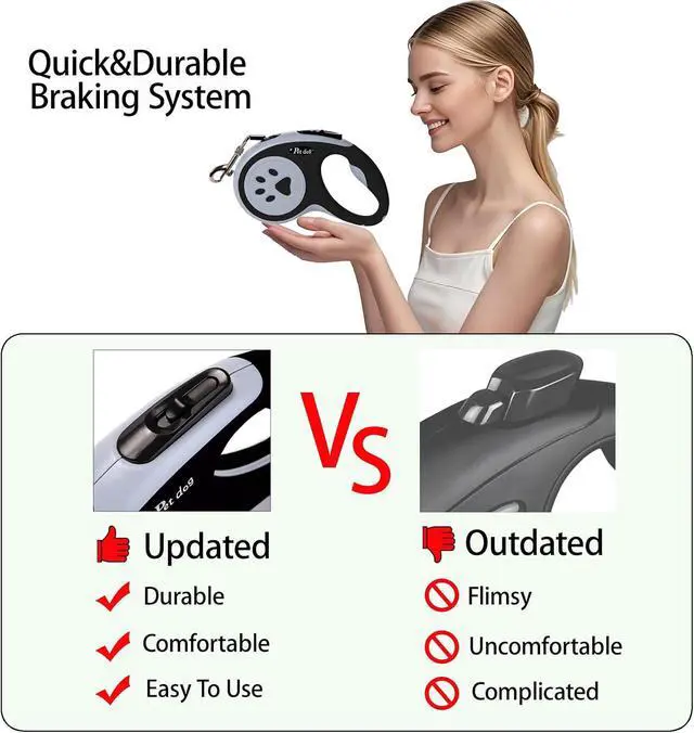 Alt view image 4 of 7 - 5M/16FT Retractable Dog Leash for Small Medium Dog, Black | Strong Nylon Tape, 360 Tangle-Free, One-Handed Brake, Pause, Lock, Fit for Dog Under 15 kg/33 lbs, Exquisite Package