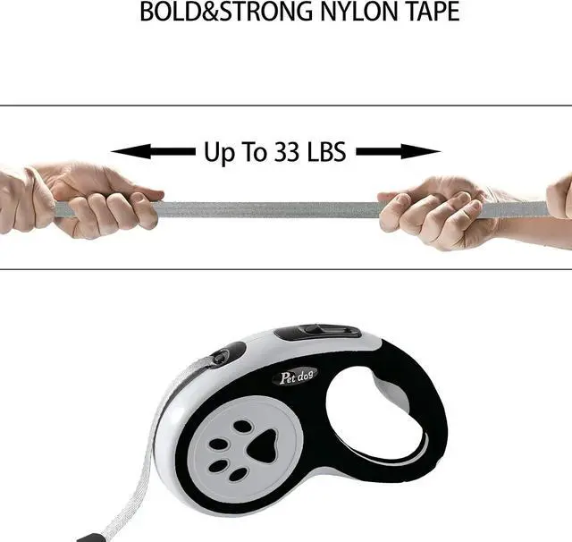 Alt view image 5 of 7 - 5M/16FT Retractable Dog Leash for Small Medium Dog, Black | Strong Nylon Tape, 360 Tangle-Free, One-Handed Brake, Pause, Lock, Fit for Dog Under 15 kg/33 lbs, Exquisite Package