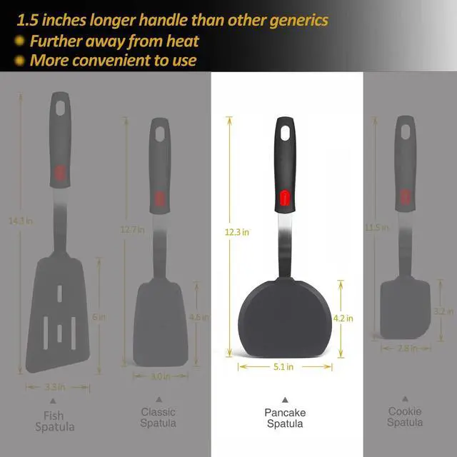 Alt view image 3 of 7 - Silicone Pancake Spatula Turner with Lengthened Handle, Heat Resistant Cooking Spatulas for Nonstick Cookware, Large Flexible Kitchen Utensils BPA Free Rubber Flipper for Egg, Pancake, Fish, Burger