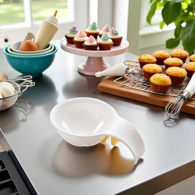 Alt view image 5 of 7 - Egg Yolk Separator for Raw Eggs, Plastic, White, 2 Pack, Strainer for Baking Cakes