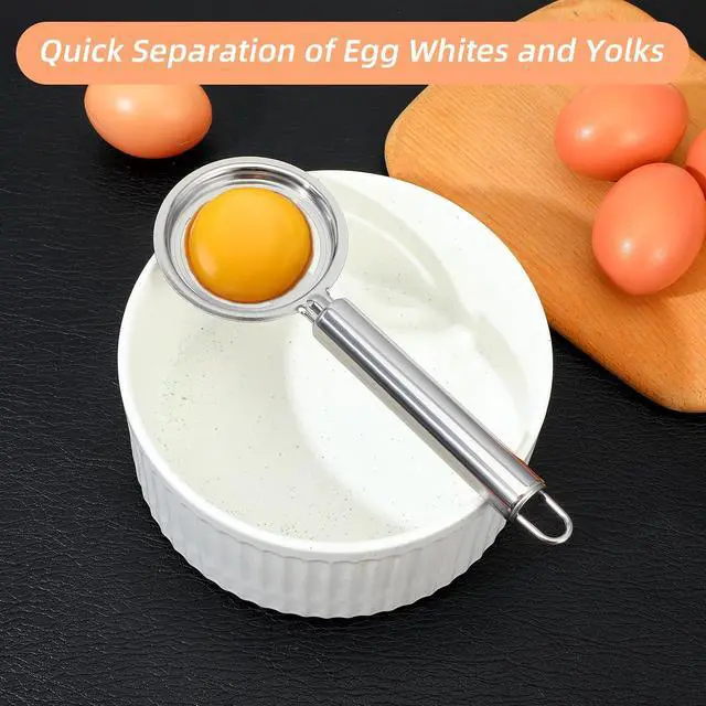 Alt view image 3 of 7 - 2 Pcs Egg Yolk Separator, Egg Separator for Raw Eggs Stainless Steel Tool Eggs whites for Cooking Baker fitness Yolk Divider Extractor with Handles for Protection Separation Tools