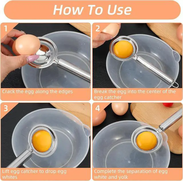 Alt view image 4 of 7 - 2 Pcs Egg Yolk Separator, Egg Separator for Raw Eggs Stainless Steel Tool Eggs whites for Cooking Baker fitness Yolk Divider Extractor with Handles for Protection Separation Tools