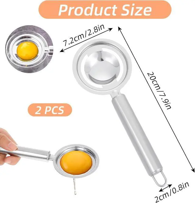 Alt view image 2 of 7 - 2 Pcs Egg Yolk Separator, Egg Separator for Raw Eggs Stainless Steel Tool Eggs whites for Cooking Baker fitness Yolk Divider Extractor with Handles for Protection Separation Tools