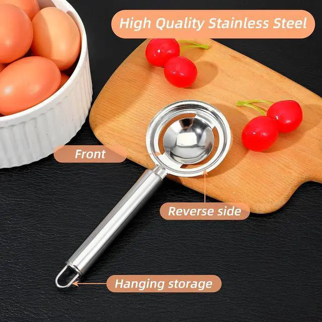 Alt view image 6 of 7 - 2 Pcs Egg Yolk Separator, Egg Separator for Raw Eggs Stainless Steel Tool Eggs whites for Cooking Baker fitness Yolk Divider Extractor with Handles for Protection Separation Tools