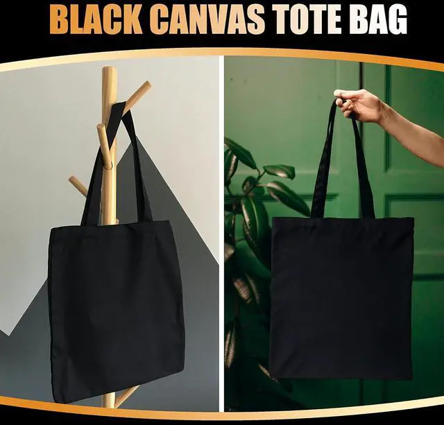 Alt view image 3 of 7 - Canvas Zipper Tote Bag, 14"x16", Black, Plain, Zippered, Bulk