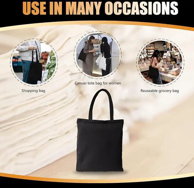 Alt view image 7 of 7 - Canvas Zipper Tote Bag, 14"x16", Black, Plain, Zippered, Bulk