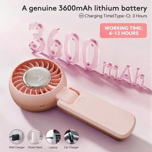 Alt view image 3 of 6 - ZOZOO Portable Handheld Fan, 5 Gear High Speed, Rechargeable Mini Personal Hand Fan, Up to 14 Working Hours, 3 IN 1 for Travel, Beach Vacation, Camping, Gifts for Women, (Pink)