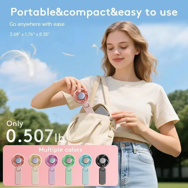 Alt view image 6 of 6 - ZOZOO Portable Handheld Fan, 5 Gear High Speed, Rechargeable Mini Personal Hand Fan, Up to 14 Working Hours, 3 IN 1 for Travel, Beach Vacation, Camping, Gifts for Women, (Pink)