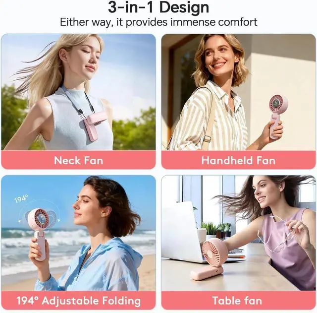 Alt view image 5 of 6 - ZOZOO Portable Handheld Fan, 5 Gear High Speed, Rechargeable Mini Personal Hand Fan, Up to 14 Working Hours, 3 IN 1 for Travel, Beach Vacation, Camping, Gifts for Women, (Pink)