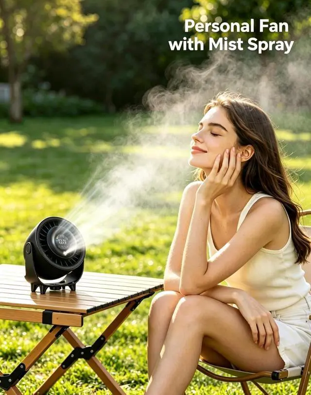 Alt view image 2 of 7 - Small Desk Fan, 4000mAh Portable Misting Quiet Table Fan with LED Display | Wall-Mouted Design USB Rechargeable Desk Fans for Office Bedroom Home Travel Outdoor Black