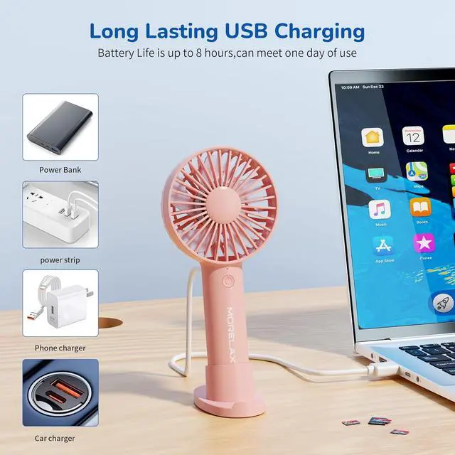 Alt view image 4 of 7 - Jancane Handheld Fan, Portable Fan, 4000mAh Rechargeable Personal Fan, 10H Battery, Strong Wind, Small & Powerful, Cute Design for Travel, Makeup, Girls Women Summer Travel Essential Gift