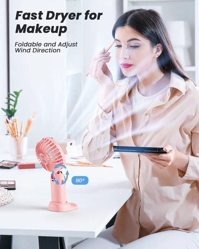 Alt view image 5 of 7 - coldSky Portable Handheld Fan, 4000mAh Rechargeable Personal Fan - Pink | 3-in-1 Hand, Desk & Neck Fan, 20H Max Cooling, 5 Speed, LED Display, 90° Foldable Fan for Travel/Indoor/Outdoor/Gifts