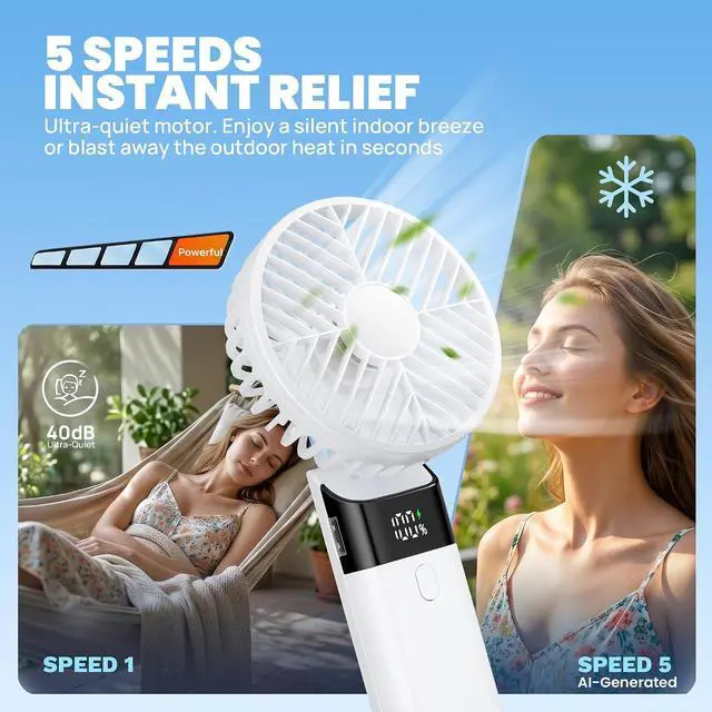 Alt view image 3 of 7 - HAWANA Handheld Fan Rechargeable, Portable Mini Fan with 3000mAh Battery, Up to 10H Runtime, 180° Foldable Personal Fan, USB Travel Fan for Pocket, Office, Bedroom, Camping