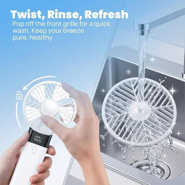 Alt view image 7 of 7 - HAWANA Handheld Fan Rechargeable, Portable Mini Fan with 3000mAh Battery, Up to 10H Runtime, 180° Foldable Personal Fan, USB Travel Fan for Pocket, Office, Bedroom, Camping