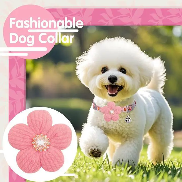 Alt view image 3 of 7 - Small Dog Collar with Flower, Spring Dog Collar for Girl Dog Collars for Small Dogs Cute Dog Collar with Bell, Adjustable Length